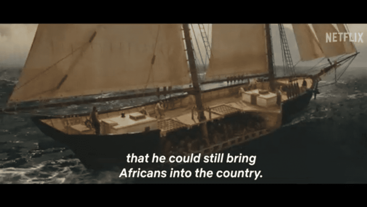 A painting of the slave trading vessel the Clotilda seen in the trailer of the true-crime documentary 'Descendant' (Netflix)