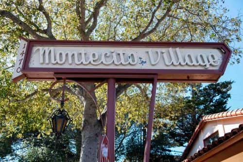 View of the Montecito Village sign, in Montecito, California on March 6, 2021. - Prince Harry and Meghan Markle headed to California and relocated in July, 2020 to Montecito, a small and affluent seaside city 100 miles (160 kilometers) up the coast, where a spokesperson said they had