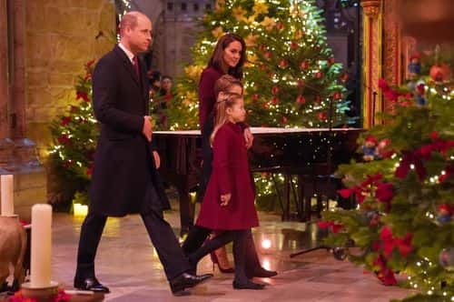 Prince William, Prince of Wales, Catherine, Princess of Wales, Prince George and Princess Charlotte attend the 'Together at Christmas' Carol Service at Westminster Abbey on December 15, 2022 in London, England. (Photo by Kirsty O'Connor - Pool/Getty Images)