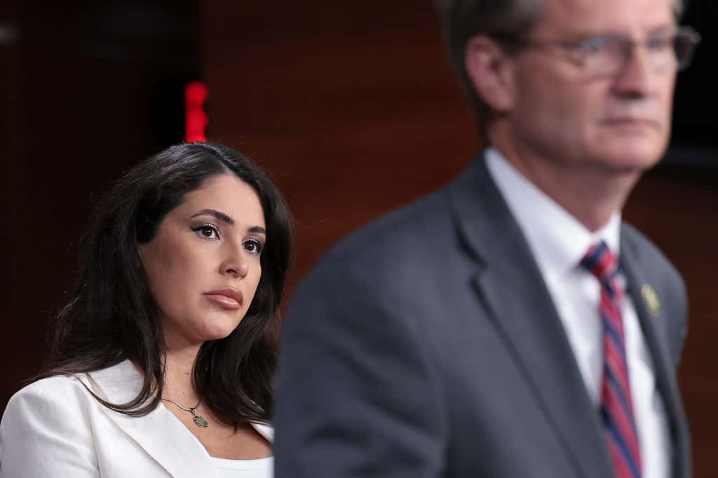 WASHINGTON, DC - JULY 20: Rep. Anna Paulina Luna (L) (R-FL) listens as Rep. Tim Burchett (R-TN) speaks during a press conference held by members of the House Oversight and Accountability Committee at the U.S. Capitol on July 20, 2023 in Washington, DC. Members of the committee held the news conference to discuss an upcoming committee hearing on unidentified aerial phenomena (UAPs). (Photo by Win McNamee/Getty Images)