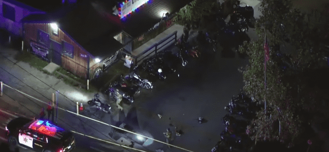 The shooting happened Wednesday evening at Cook's Corner, a well-known biker bar and grill on Santiago Canyon Road (@Foxla/Youtube)