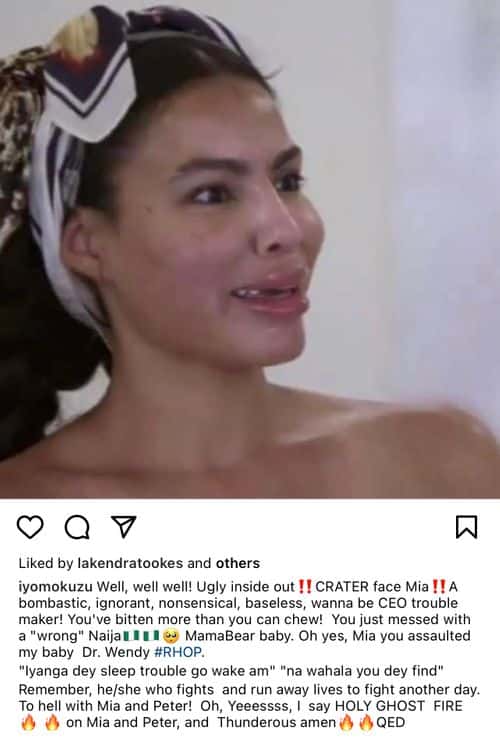 'RHOP' star Wendy Osefo's mother Iyon Susan Okuzu slams Mia Thornton on social media (Twitter/@@JaysRealityBlog)