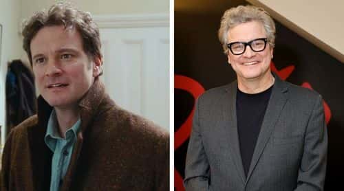 Colin Firth in ‘Love Actually’ 2003 (IMDb) and the actor at  Netflix's Operation Mincemeat Special Screening with Q&A at Paris Theatre on May 05, 2022 in New York City. (Photo by Theo Wargo/Getty Images for Netflix)