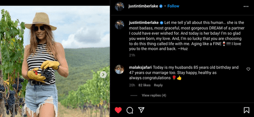 Justin Timberlake Sends the Sweetest Birthday Message to Jessica Biel (Instagram/@justintimberlake)