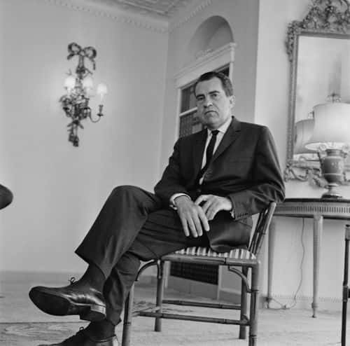 American Republican Party politician and lawyer, Richard Nixon (1913-1994), former Vice President of the United States, pictured seated in a room at the Dorchester Hotel in London on 7th August 1963. (Photo by Stan Meagher/Daily Express/Hulton Archive/Getty Images)