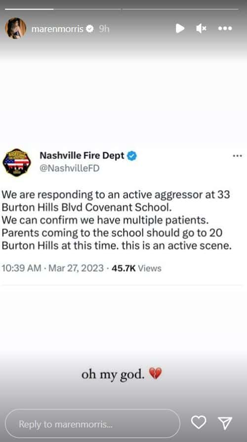 Maren Morris shared story on her Instagram over the shooting incident (Instagram/@marenmorris)