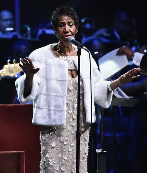 Aretha Franklin performs onstage at the Elton John AIDS Foundation Commemorates Its 25th Year And Honors Founder Sir Elton John During New York Fall Gala at Cathedral of St. John the Divine on November 7, 2017 in New York City.