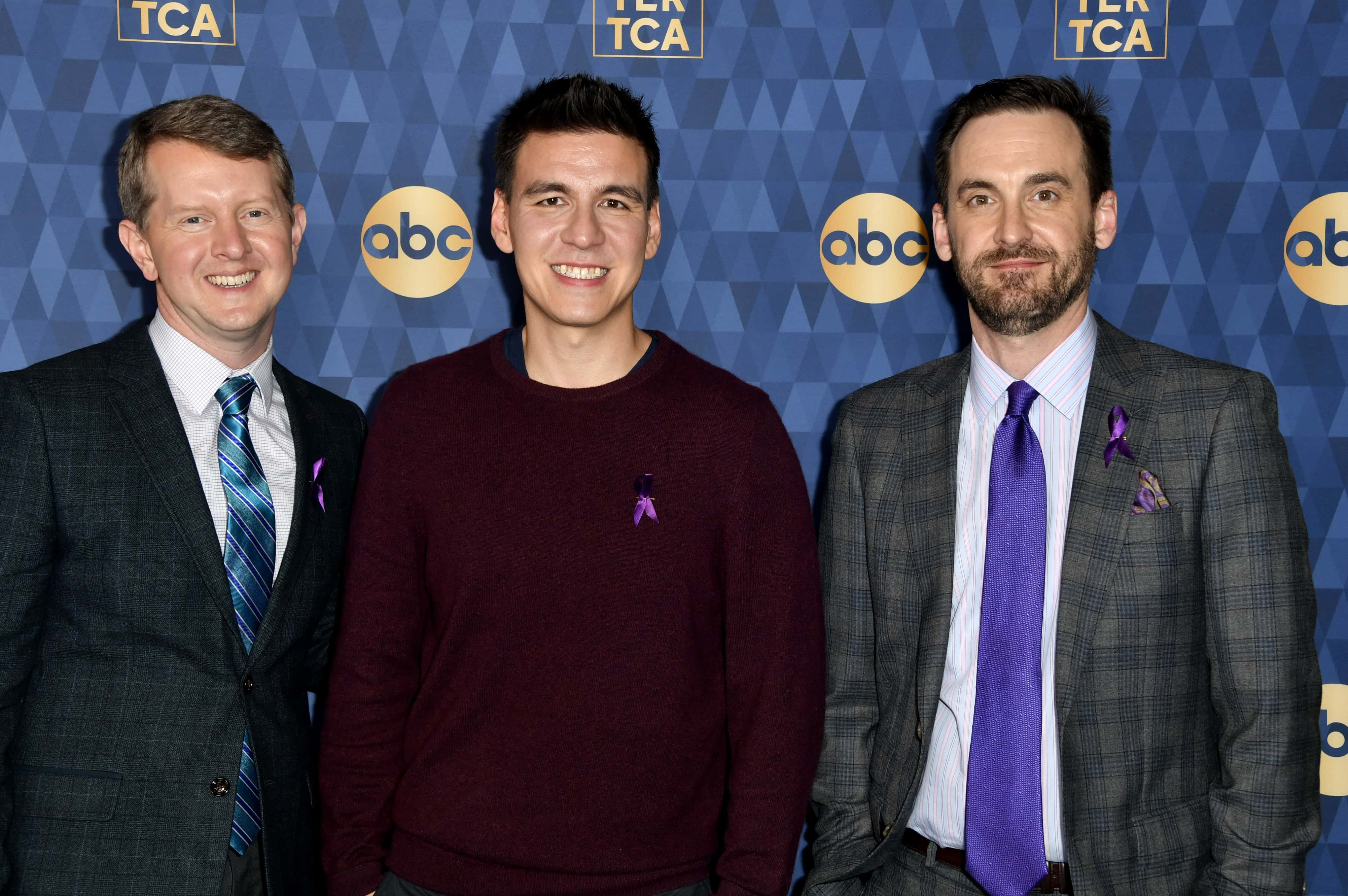 PASADENA, CALIFORNIA - JANUARY 08: Ken Jennings, James Holzhauer and Brad Rutter attend the ABC Tele