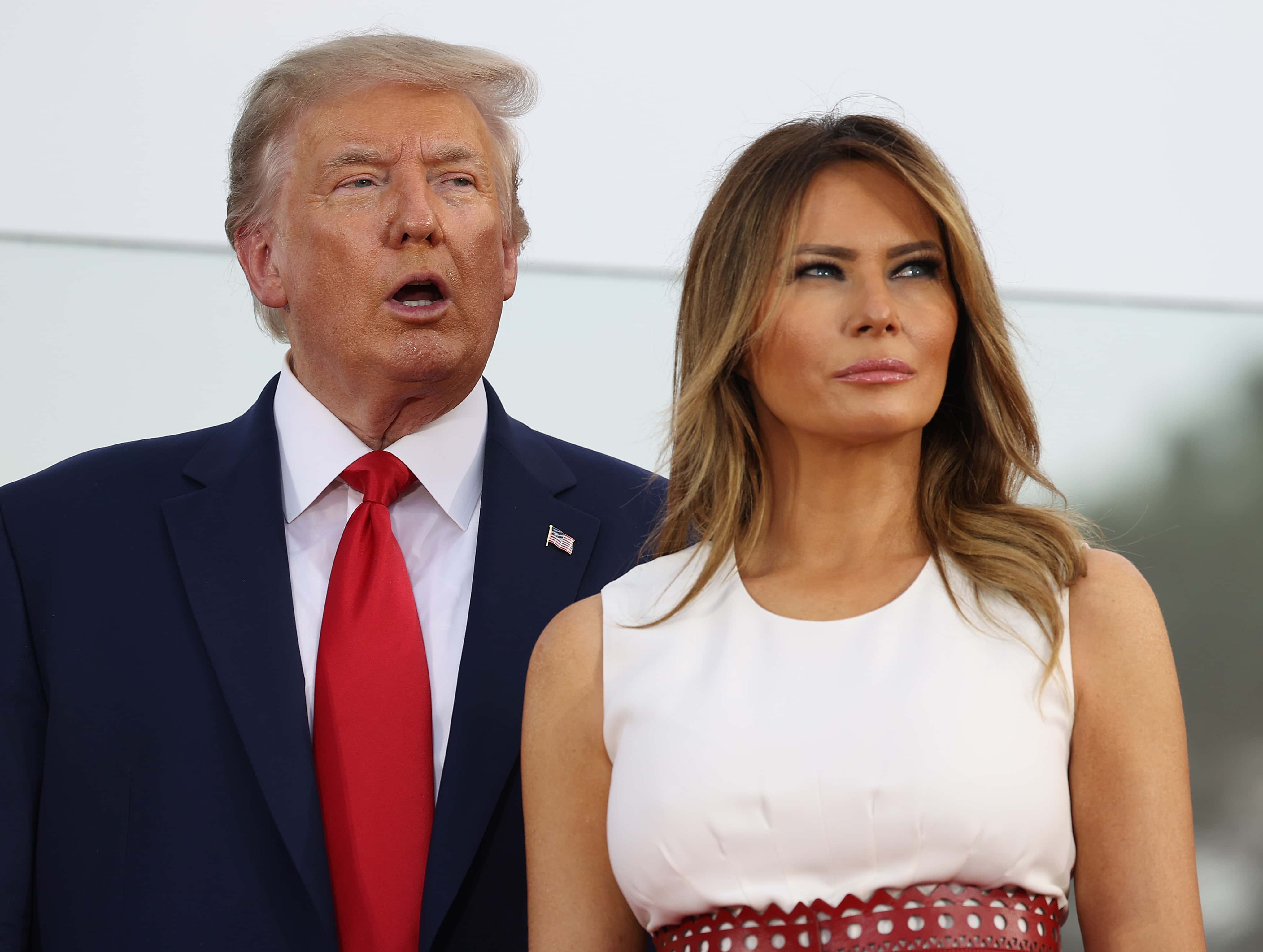 President Donald Trump and first Lady Melania Trump participate in an event on the South Lawn of the White House on July 04, 2020 in Washington, DC. President Trump is hosting a