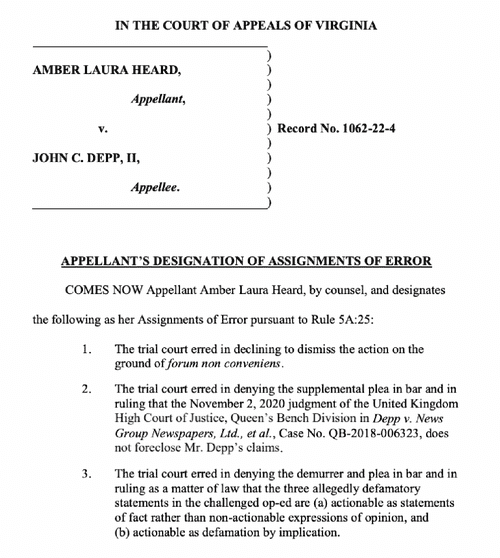 1) The 16-point appeal was filed by Amber Heard to content the original decision of the jury. (Fox News Digital)