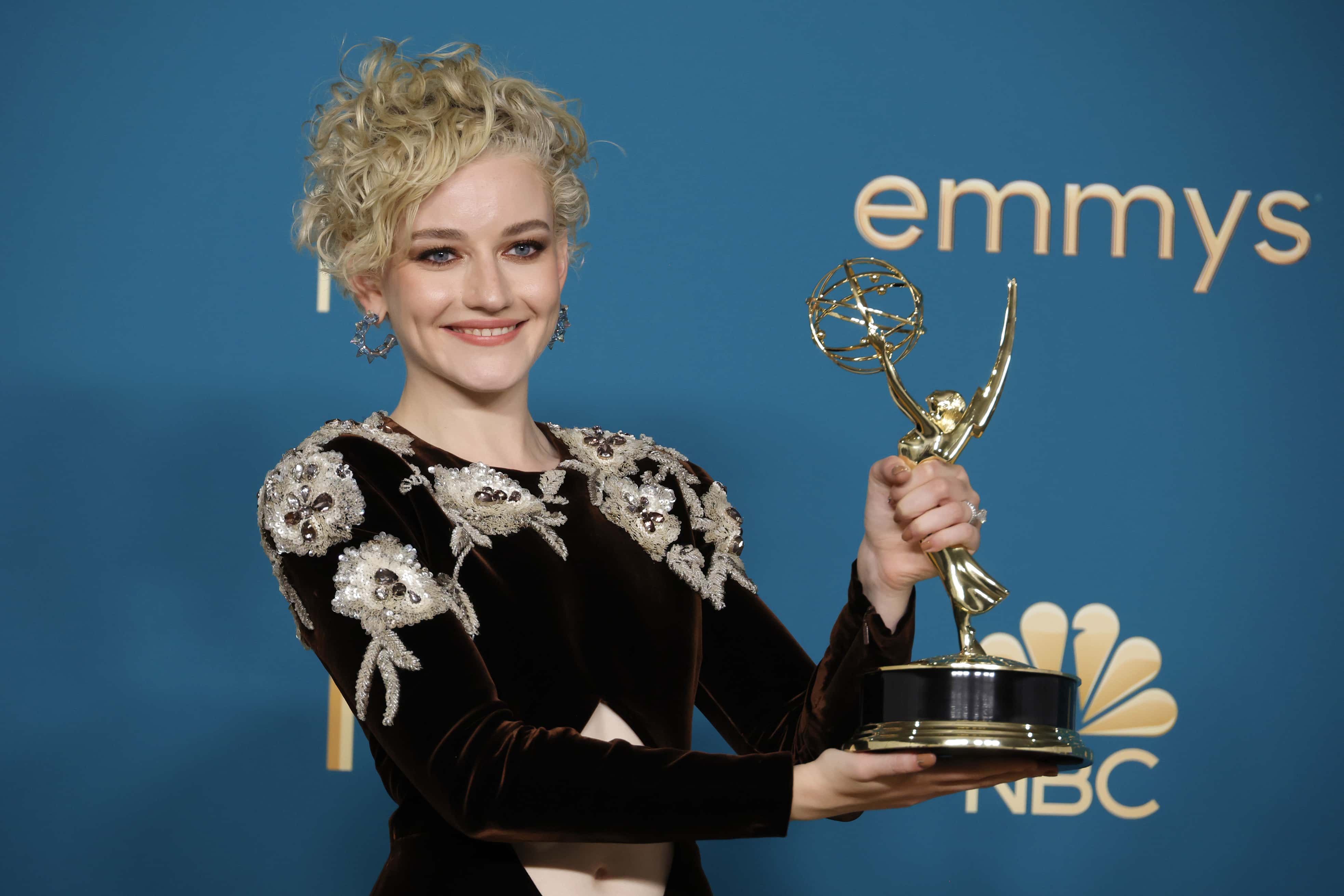 Julia Garner, winner of the Outstanding Supporting Actress in a Drama Series award for ‘Ozark,’ poses in the press room during the 74th Primetime Emmys at Microsoft Theater on September 12, 2022 in Los Angeles, California.