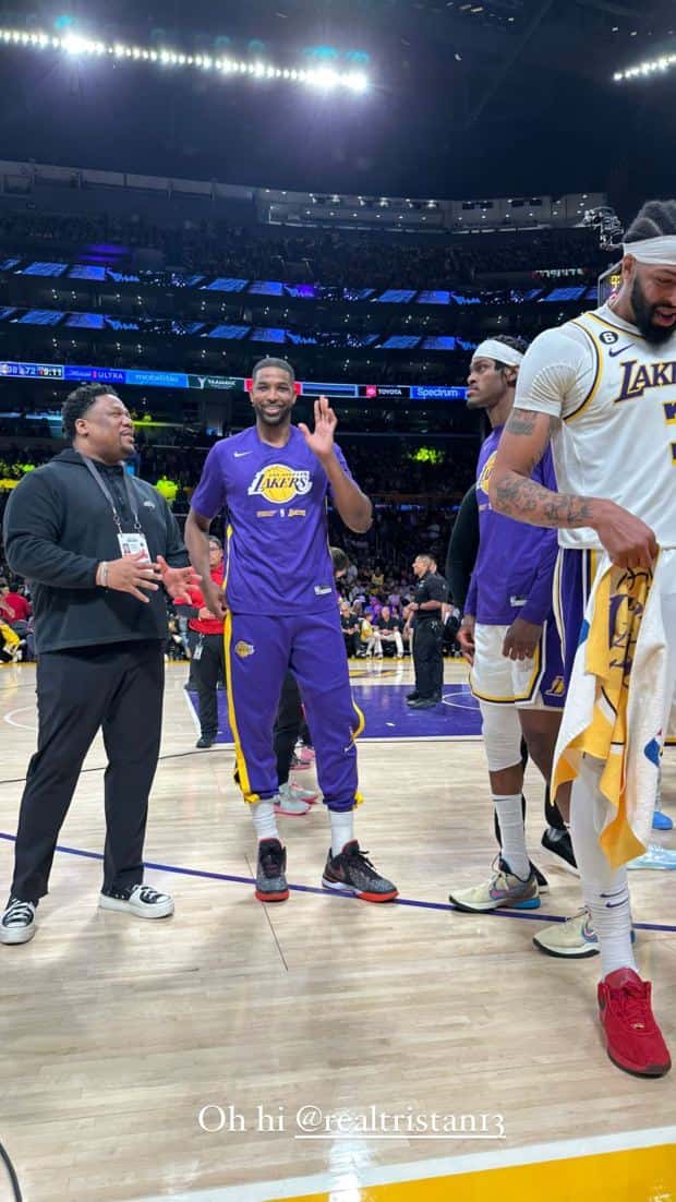 Kim Kardashian shared a photo Tristan Thompson from his Lakers game (Instagram /kimkardashian)

