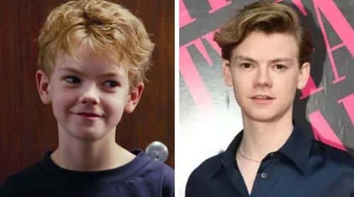Thomas Brodie-Sangster as child actor in ‘Love Actually’ 2003 and the star at the premiere of ‘Pistol’ at The Metrograph on May 18, 2022 in New York City (Photo by Ilya S. Savenok/Getty Images for Vanity Fair)