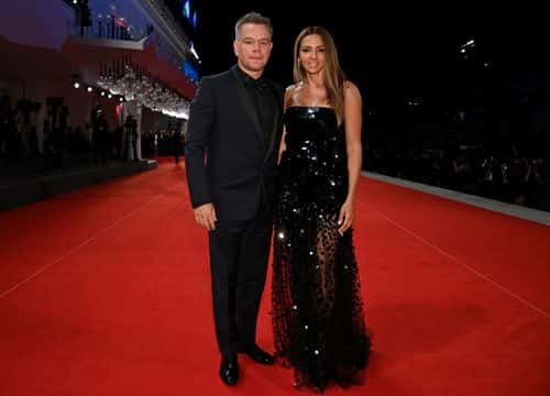 Matt Damon and Luciana Barroso attend the red carpet of the movie