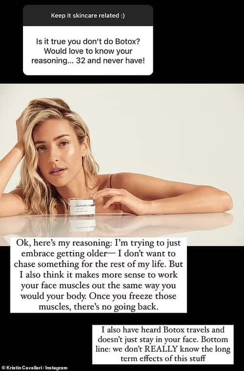 The 36-year-old clarified the speculations about her youthful appearance on her Instagram stories (@kristincavallari/Instagram)