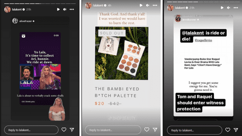 'Vandepump Rules' Lala Kent slams Raquel Leviss and Tom Sandoval (@lalakent/instagram)