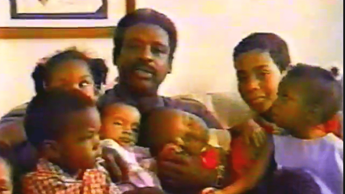 National Adoption Center commercial featuring Taurean Blacque and his adoptive children that on Fox 36 (WATL) in Atlanta in 1992 (Credits: PastMeetsPresent/YouTube)