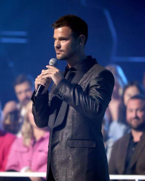 Taylor Lautner speaks at the 2022 CMT Music Awards at Nashville Municipal Auditorium on April 11, 2022 in Nashville, Tennessee.