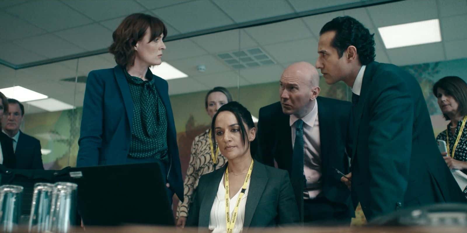 A still from 'Hijack' starring Archie Panjabi as Zahra Gahfoor and others (Apple TV+)