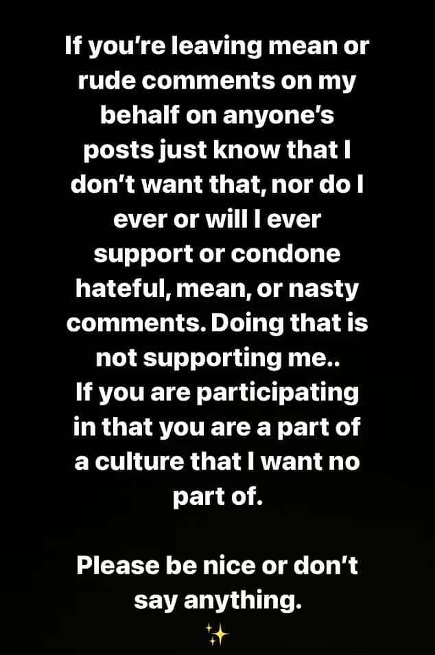 Hailey Beiber wrote on her Instagram story in support of Selena Gomez (haileybieber/Instagram)