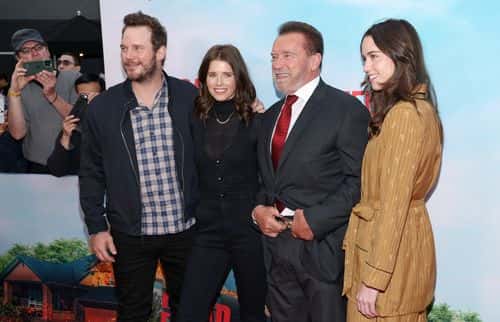 (L-R) Chris Pratt, Katherine Schwarzenegger, Arnold Schwarzenegger, and Christina Schwarzenegger attend the Los Angeles Premiere of Netflix's 