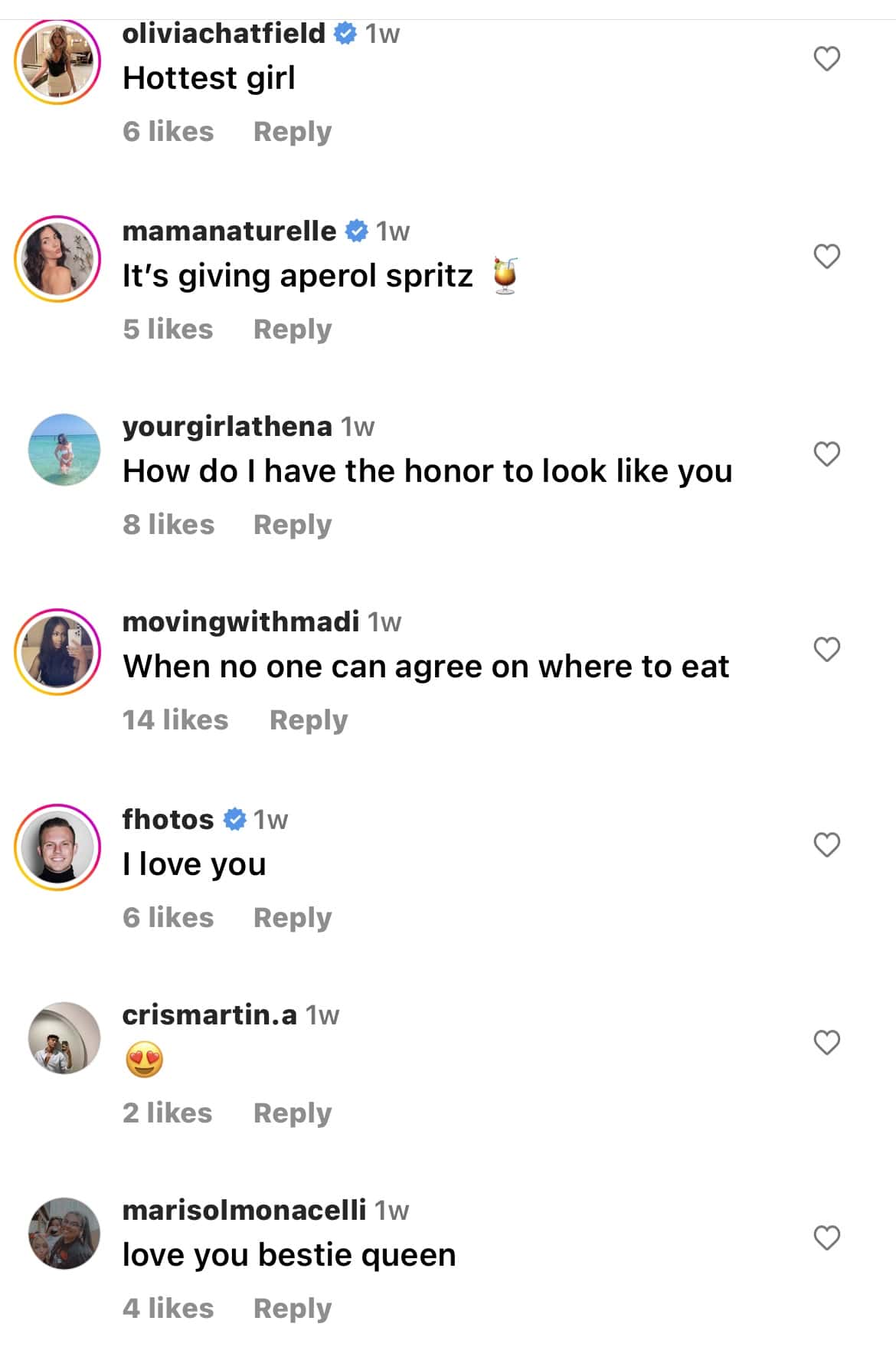 Comments from Earle's post (@alix_earle/Instagram)