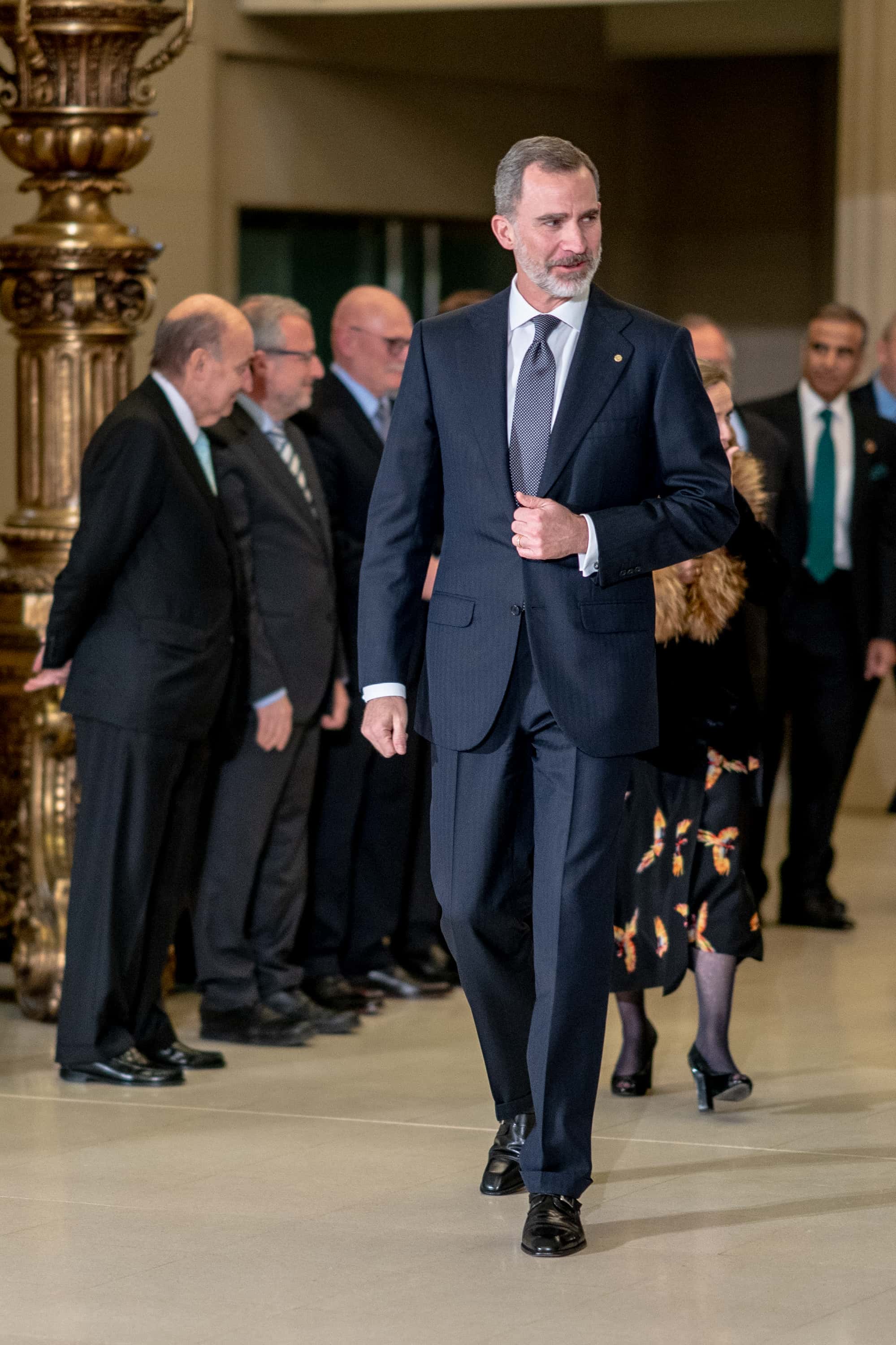 King Felipe IV of Spain attends the official dinner inauguration for Mobile World Congress 2019 held at the Museu Nacional d'Art de Catalunya on February 24, 2019 in Barcelona, Spain.