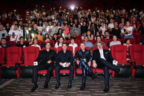 (L-R) Actors Henry Cavill, Tom Cruise, Simon Pegg and director Christopher McQuarrie attend the 'Mission: Impossible - Fallout' fan screening at The Wanda CBD  Cinema on August 29, 2018 in Beijing, China.