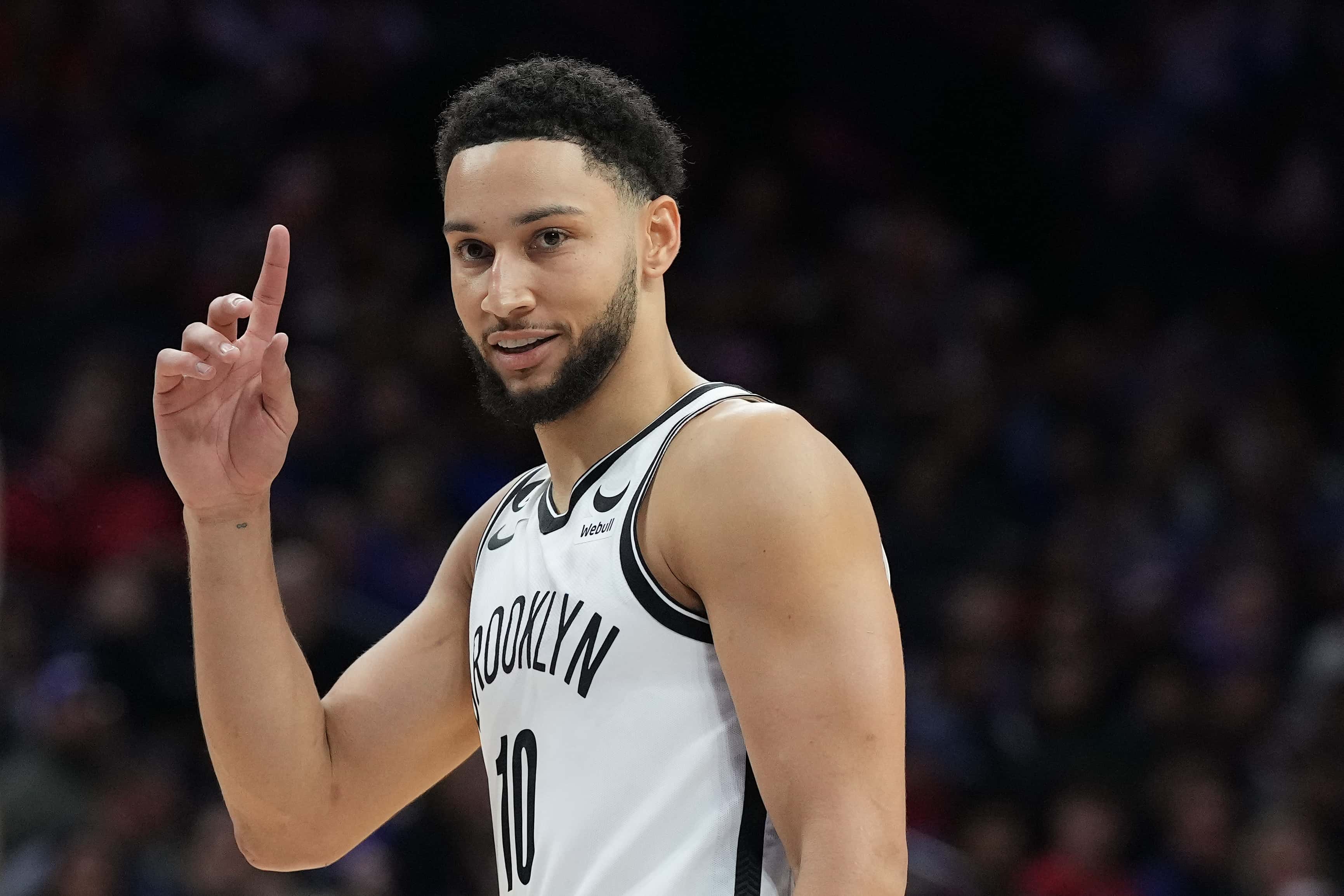 PHILADELPHIA, PA - NOVEMBER 22: Ben Simmons #10 of the Brooklyn Nets reacts during the game against 