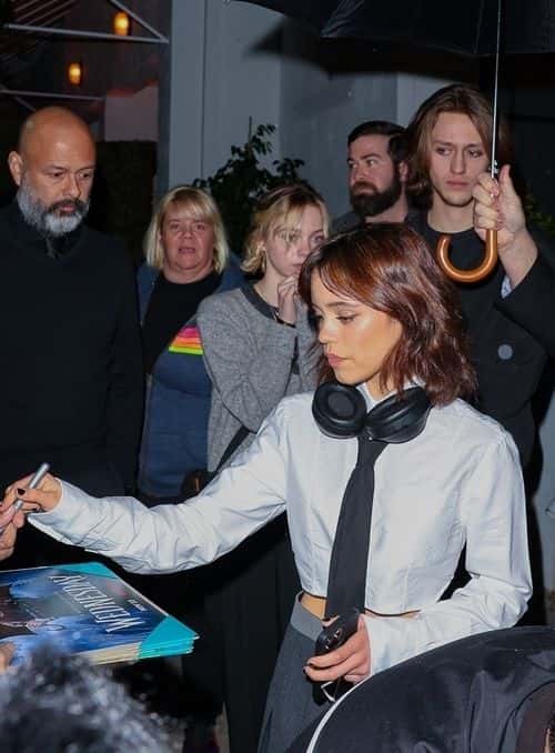 Jenna Ortega copies Wednesday Addams' Nevermore Academy look for a party. (Photo: Backgrid)