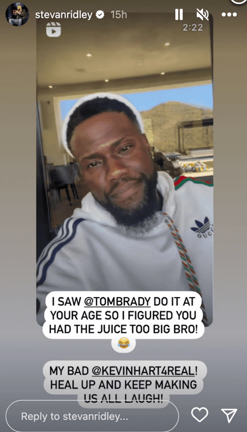 Stevan Ridley reacted to Kevin Hart's injury (Instagram)