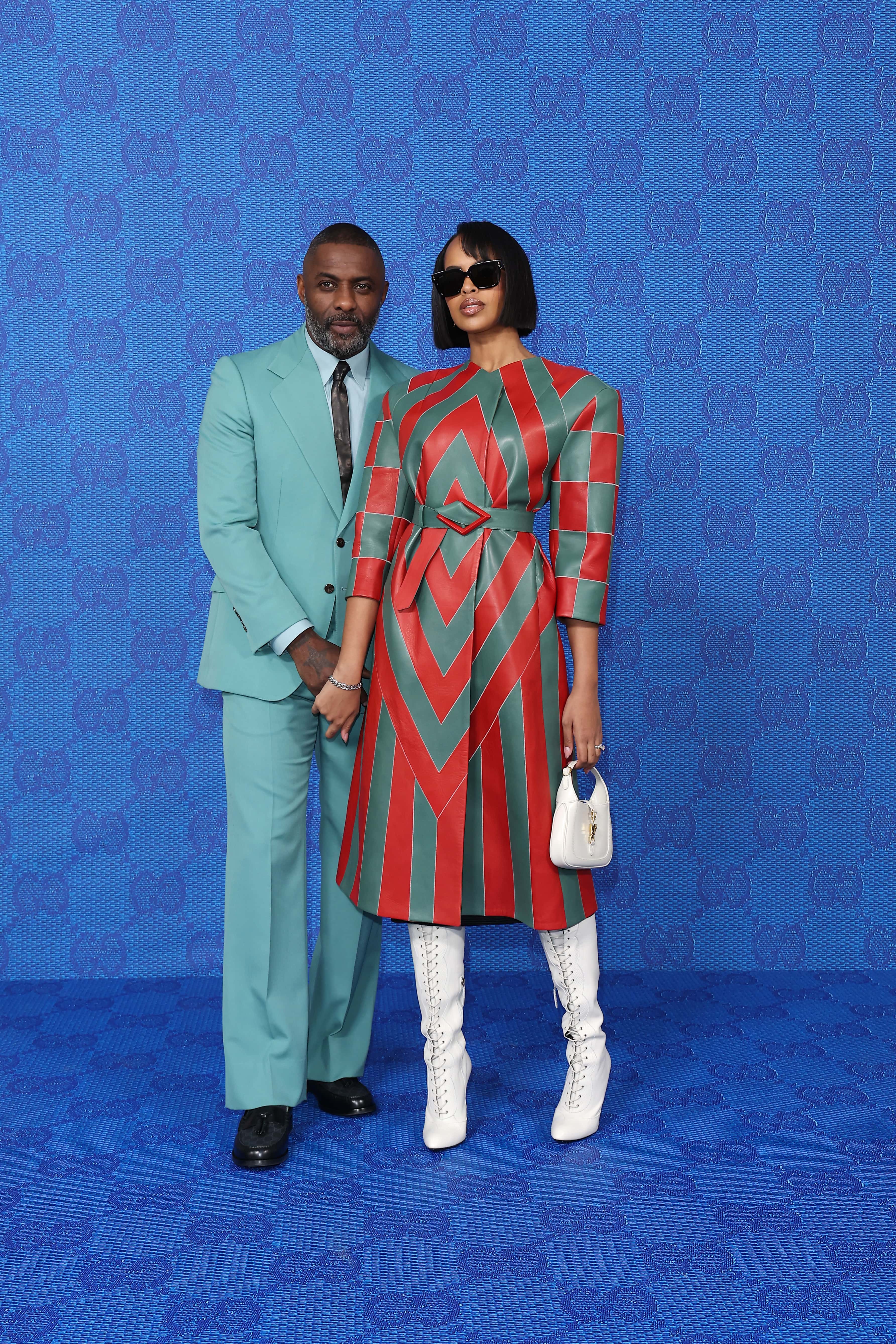 MILAN, ITALY - JANUARY 13: Idris Elba and Sabrina Dhowre arrive at the Gucci show during Milan Fashi