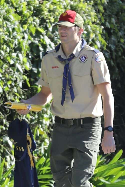 Ashton Kutcher in a boy scouts uniform. (Backgrid)
