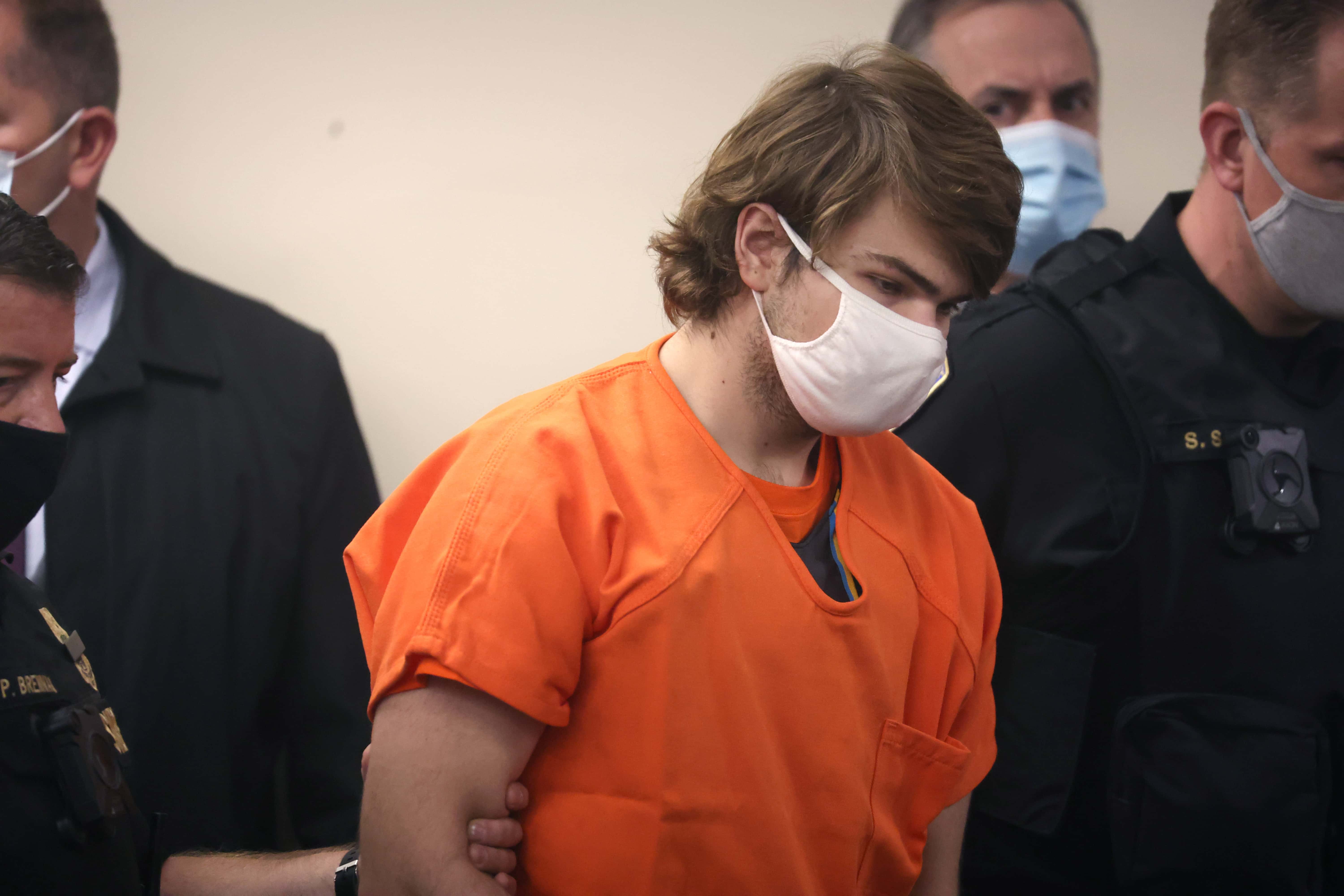 Payton Gendron arrives for a hearing at the Erie County Courthouse on May 19, 2022 in Buffalo, New York. Gendron is accused of killing 10 people and wounding another 3 during a shooting at a Tops supermarket on May 14 in Buffalo. The attack was believed to be motivated by racial hatred.