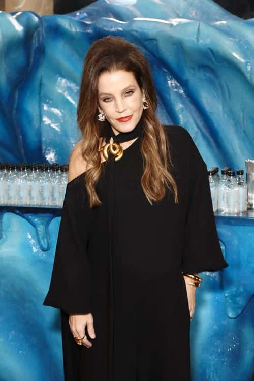 Lisa Marie Presley with Icelandic Glacial at the 80th Annual Golden Globe Awards at The Beverly Hilton on January 10, 2023 in Beverly Hills, California.