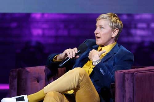 Ellen DeGeneres speaks onstage during the Michelle Obama: The Light We Carry Tour at Warner Theatre on November 15, 2022 in Washington, DC.