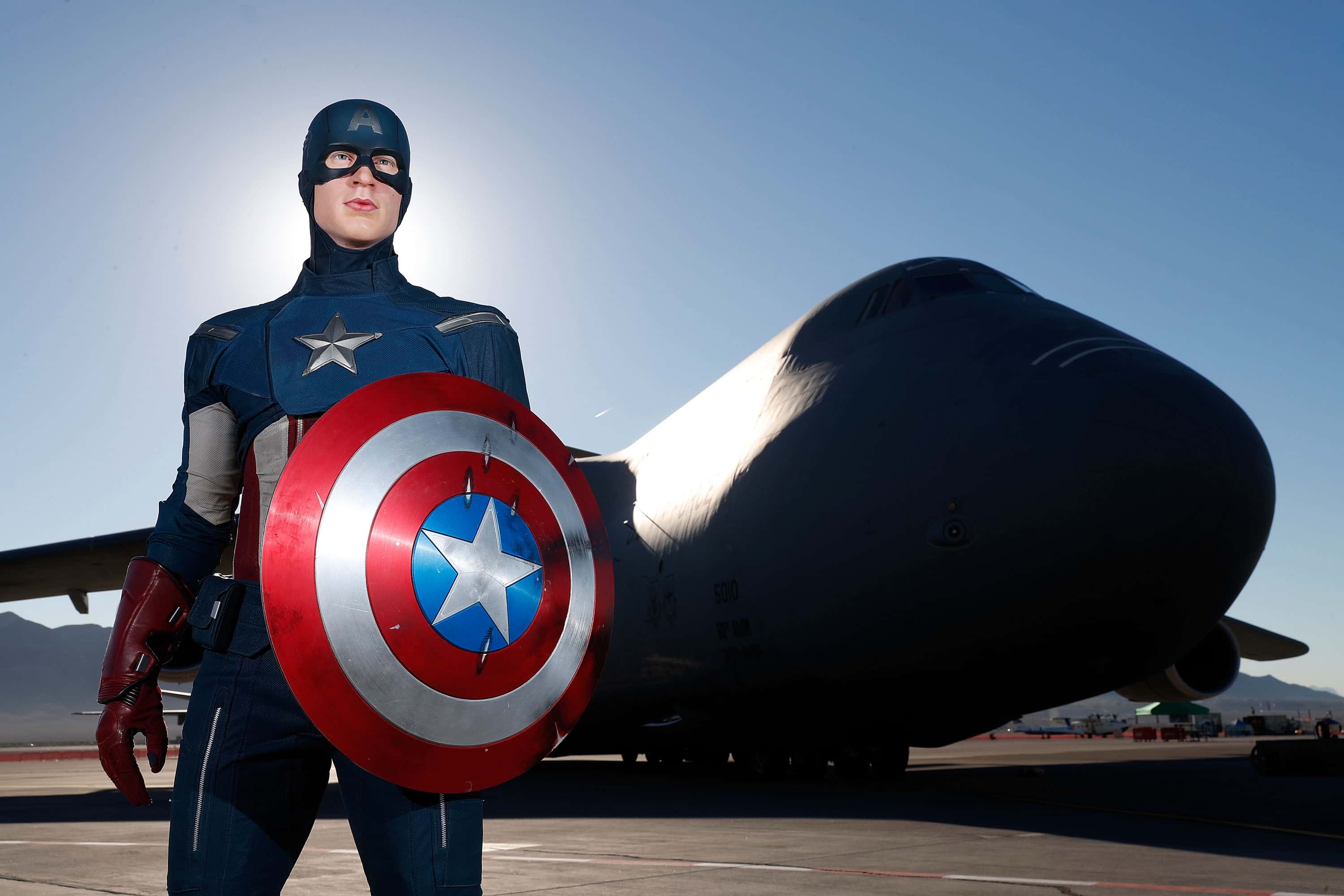 In honor of Vererans Day Madame Tussauds unveils the all-American hero Captain America at Nellis Air Force Base on November 11, 2016 in Las Vegas, Nevada.