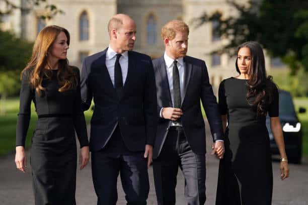 Kate Middleton, Prince William, Prince Harry, and Meghan Markle on the long walk at Windsor Castle on September 10, 2022 in Windsor, England (Kirsty O'Connor-WPA Pool/Getty Images)