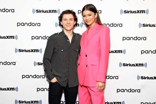 Tom Holland and Zendaya attend SiriusXM's Town Hall with the cast of Spider-Man: No Way Home on December 10, 2021 in New York City.