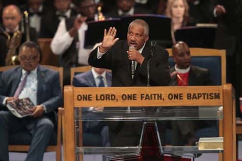 Edward Franklin, the son of Aretha Franklin, sings at her funeral service at the Greater Grace Temple on August 31, 2018 in Detroit, Michigan. Franklin died at the age of 76 at her home in Detroit on August 16.