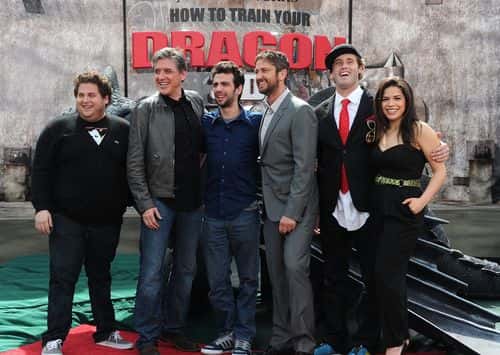 Actors Jonah Hill, Craig Ferguson, Jay Baruchel, Gerard Butler, T.J. Miller and America Ferrera arrive at the premiere of Dreamworks Animation's 