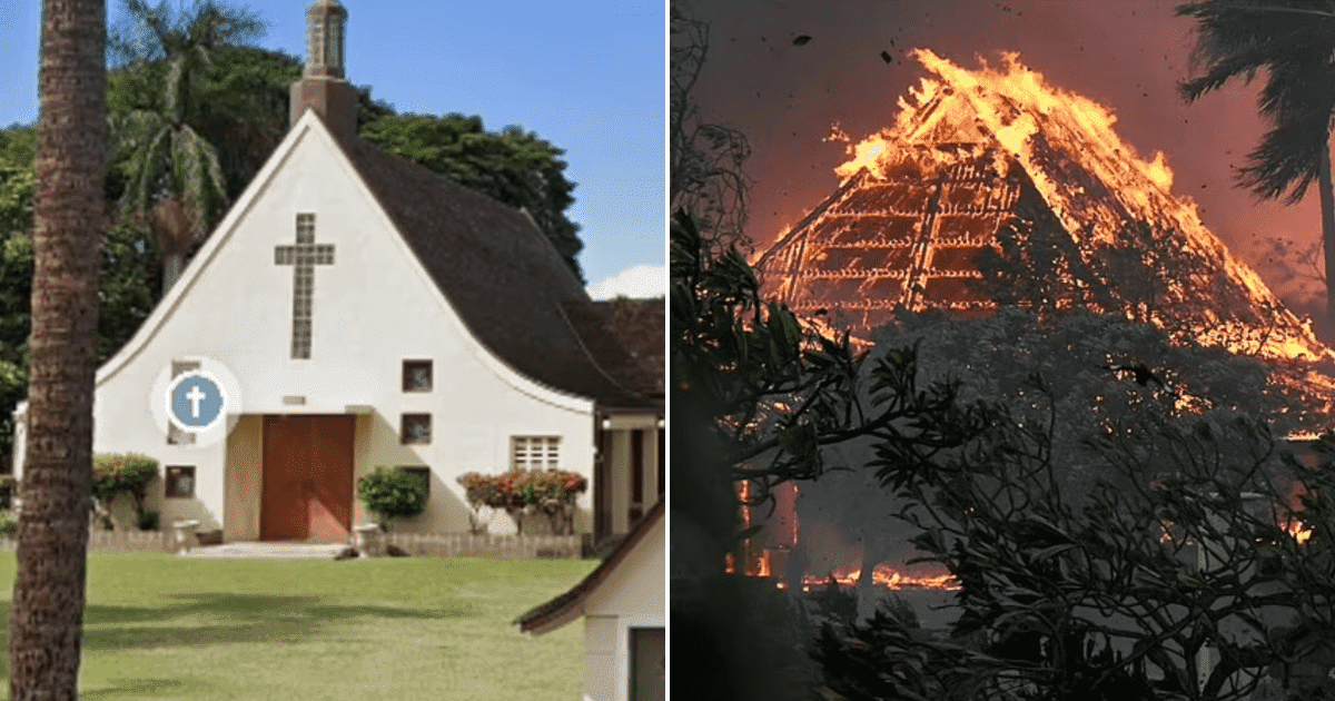 One particularly striking image captures the ruins of the historic Waiola Church, which had just celebrated its 200th anniversary in March (YouTube/WBNS 10TV)
