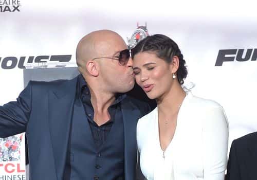 Actor Vin Diesel and Paloma Jimenez attend Vin Diesel's hand and footprint ceremony at TCL Chinese Theatre IMAX on April 1, 2015 in Hollywood, California.