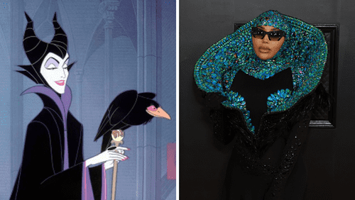 Cameroonian singer Dencia's Grammys 2023 red carpet look bore a striking resemblance to Maleficent (Walt Disney Productions & Matt Winkelmeyer/Getty Images)