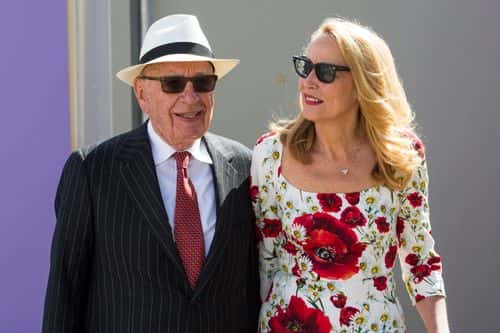 Australian media magnate Rupert Murdoch (L) and American former model Jerry Hall (R) attend the Chelsea Flower Show on May 23, 2016 in London, England. The prestigious flower show, held annually since 1913 in the Royal Hospital Chelsea grounds, will be open to the public from the 24th to the 28th of May, 2016.