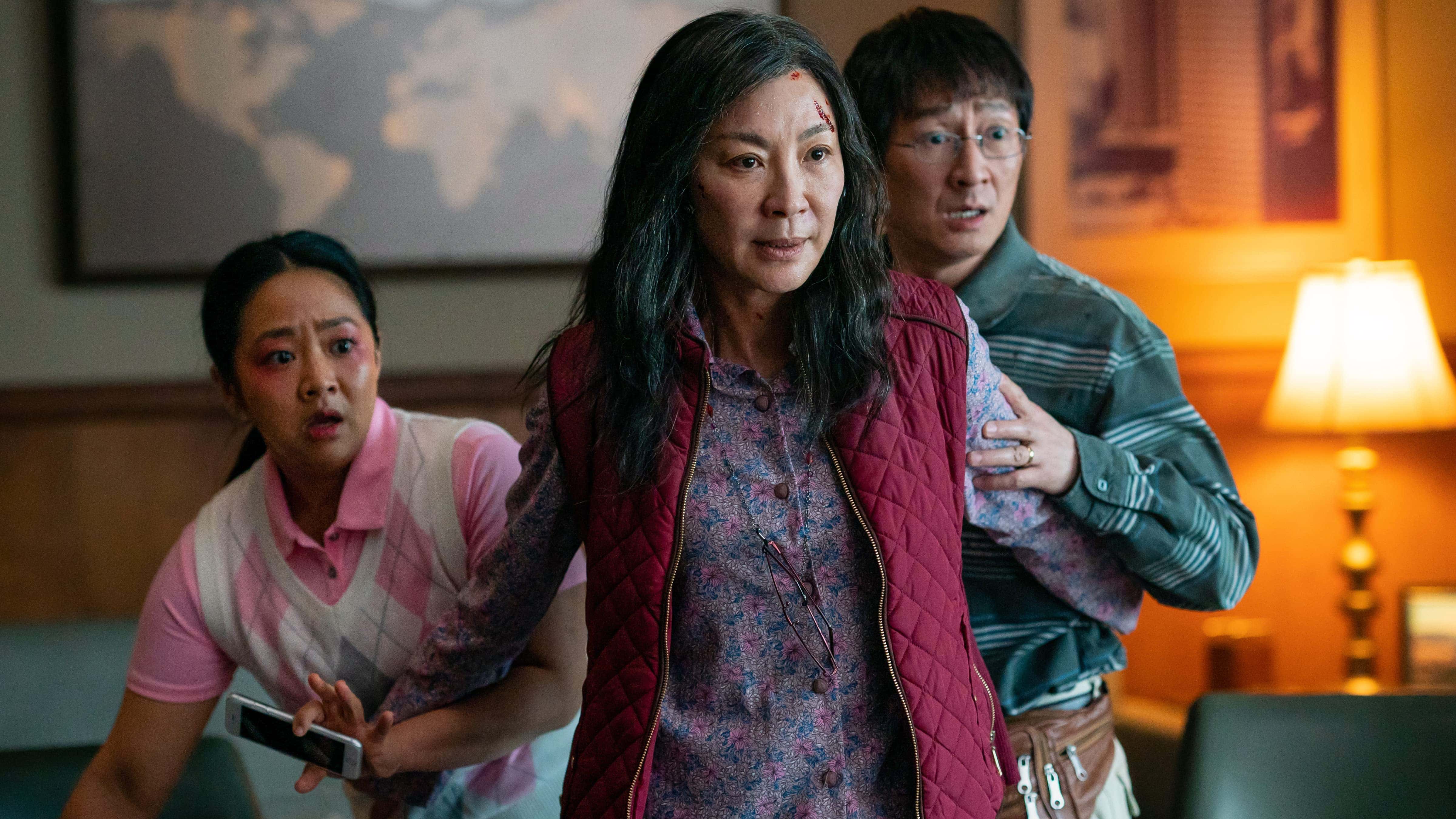 Michelle Yeoh, Ke Huy Quan and Stephanie Hsu in 'Everything Everywhere All At Once' (A24)
