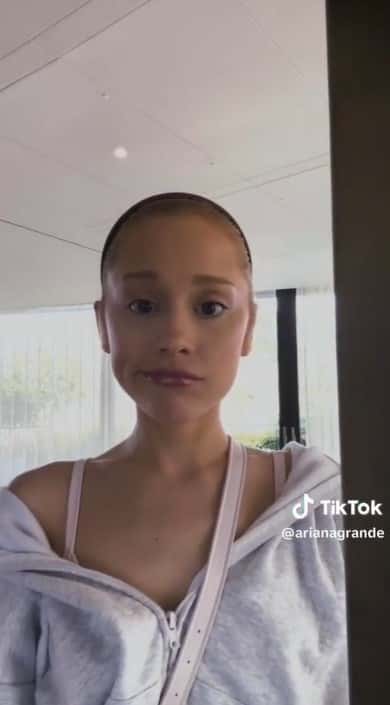 Ariana Grande responding to body shaming comments in a recent TikTok video (TikTok)
