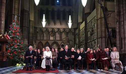 (Front row left to right) King Charles III, Camilla, Queen Consort, Prince William, Prince of Wales, Prince George, Princess Charlotte, Catherine, Princess of Wales and Sophie, Countess of Wessex during the 'Together at Christmas' Carol Service at Westminster Abbey on December 15, 2022 in London, England. The service will be broadcast on ITV1 on Christmas Eve as part of a Royal Carols: Together At Christmas programme, narrated by Catherine Zeta Jones and featuring an introduction by Kate and tributes to Queen Elizabeth II. (Photo by Yui Mok - Pool/Getty Images)