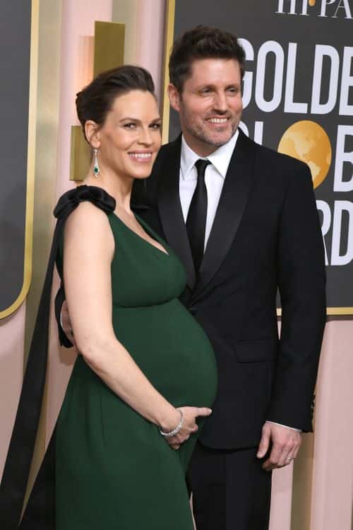 (L-R) Hilary Swank and Philip Schneider attend the 80th Annual Golden Globe Awards at The Beverly Hilton on January 10, 2023 in Beverly Hills, California.