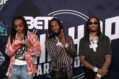 (L-R) Rappers Takeoff, Offset, and Quavo of Migos attend the BET Hip Hop Awards 2017 at The Fillmore Miami Beach at the Jackie Gleason Theater on October 6, 2017 in Miami Beach, Florida.